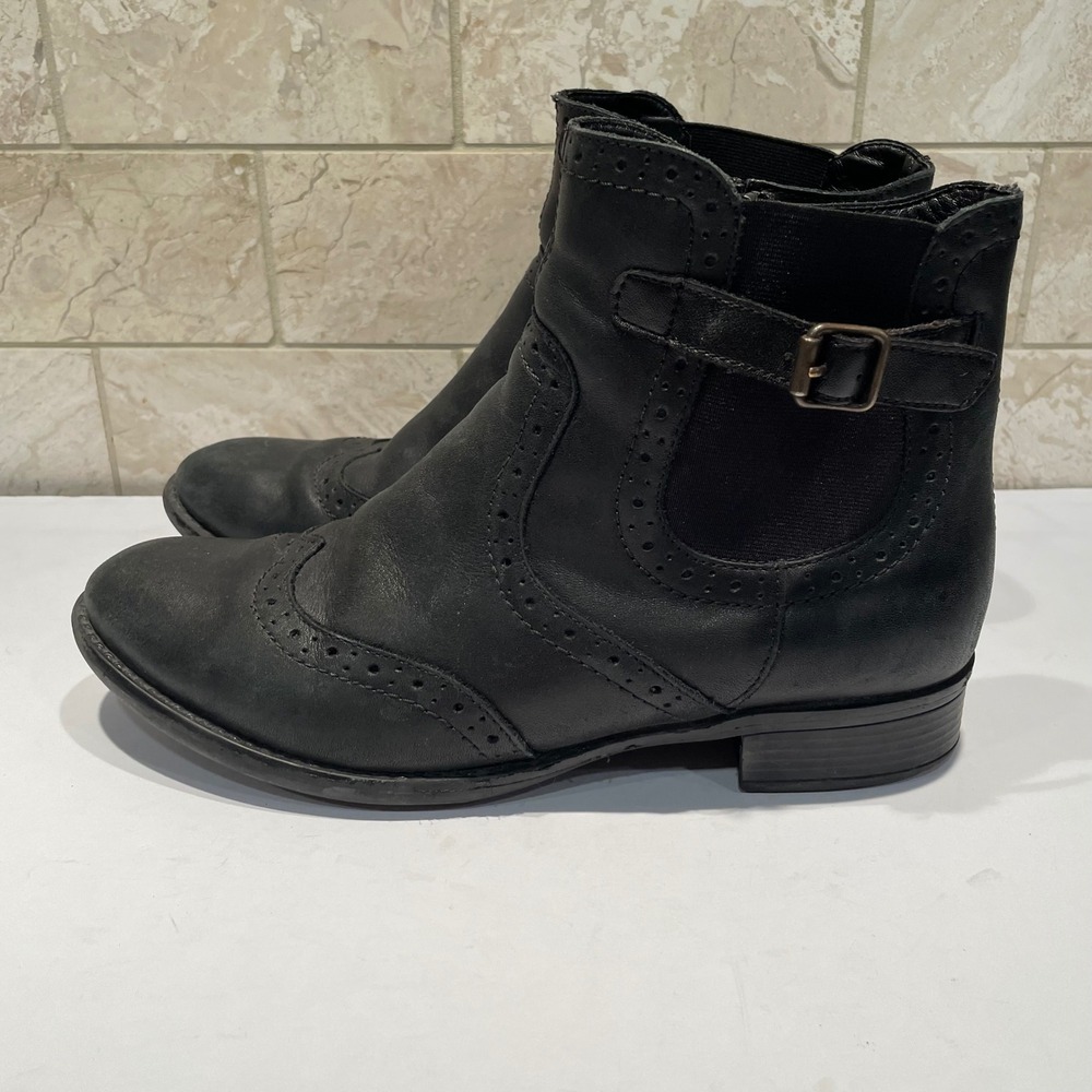Remonte Black Leather Wingtip Brogue Ankle Boots Side Zip Buckle Moto Womens 38